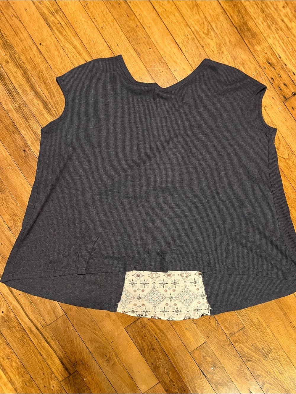 ODDY Charcoal Blue Sleeveless Knit Tank with Printed Back Accent